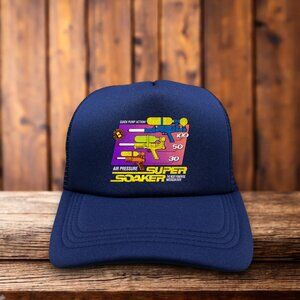 Super Soaker Unisex Trucker Hat Blue Snapback 90s Nostalgia Toy Water Gun Cap